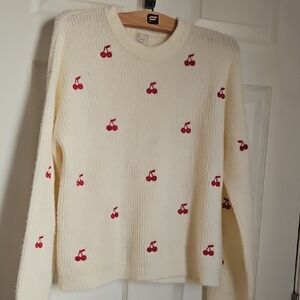 Cherry Patterned Cream Sweater